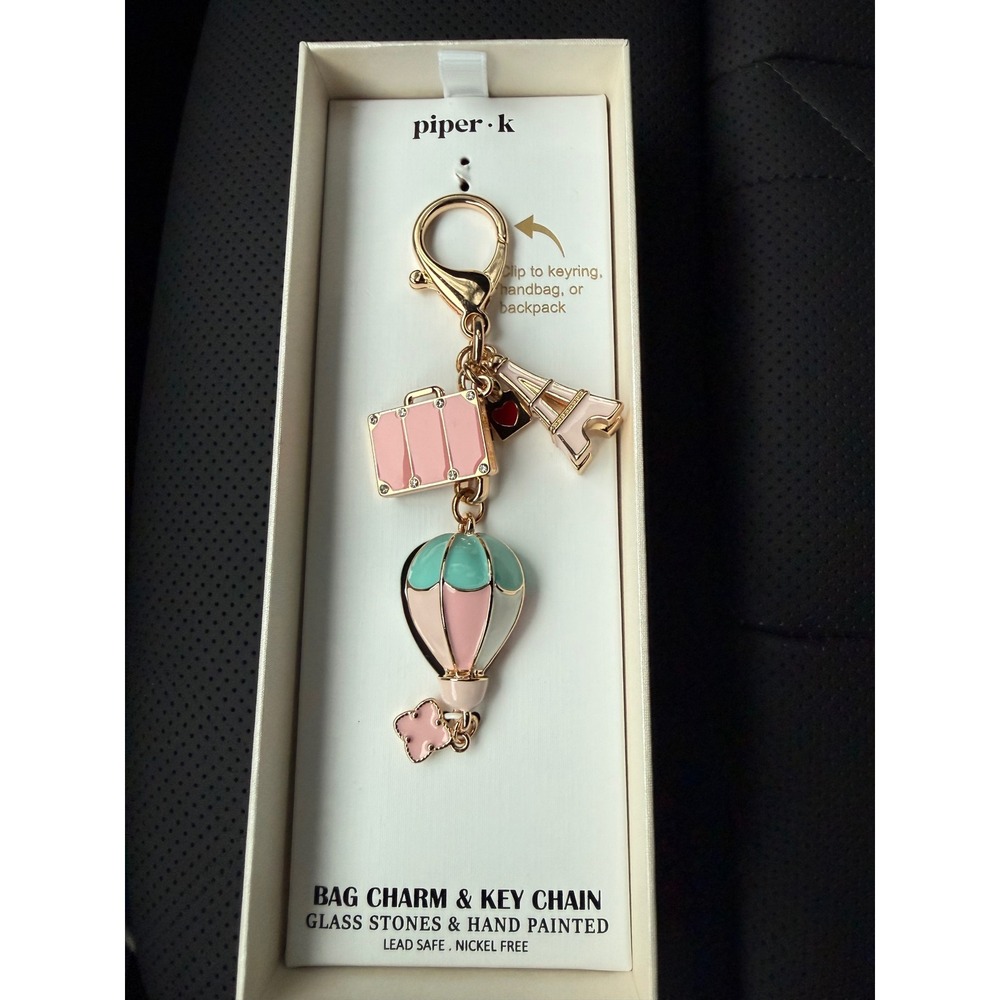 Piper K Paris Travel‎ Bag Charm Keychain Hot Air Balloon Eiffel Tower Suitcase